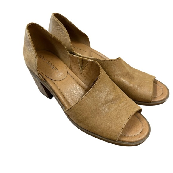 Sole Society Ralimia stacked heel leather slip on shoes in Topanga Tan 7.5 - Picture 4 of 11